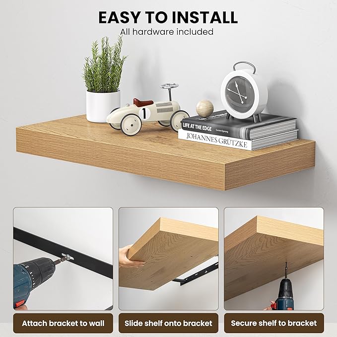 Dreamland 24" Floating Shelves for Wall, Wall-Mounted Shelves for Bedroom