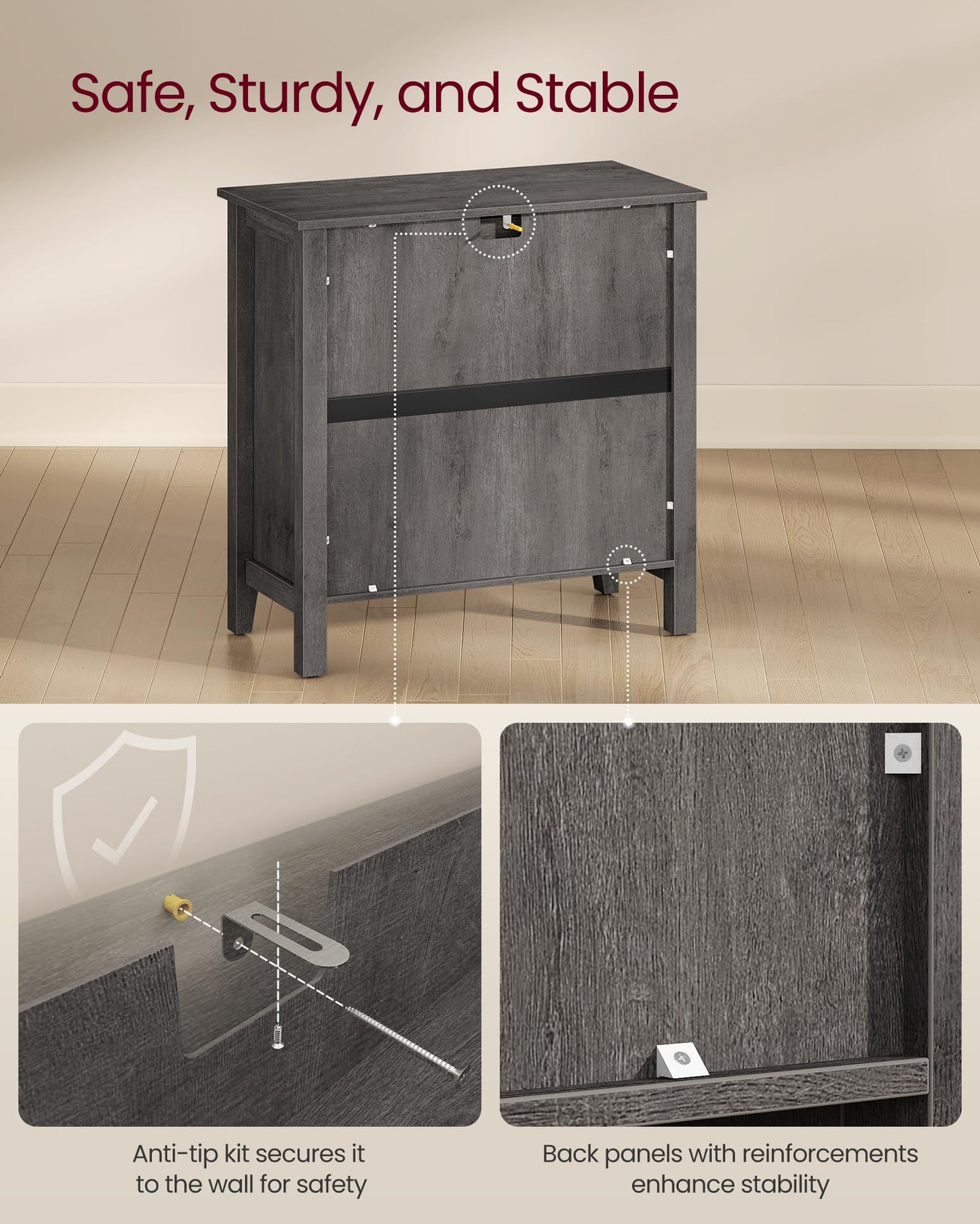 VASAGLE LIRY Collection - Buffet Cabinet, Coffee Bar Cabinet with a Drawer, Adjustable Shelf, Sideboard Storage with Cable Hole, Drawer Divider, Misty Gray UBBK341GW01S