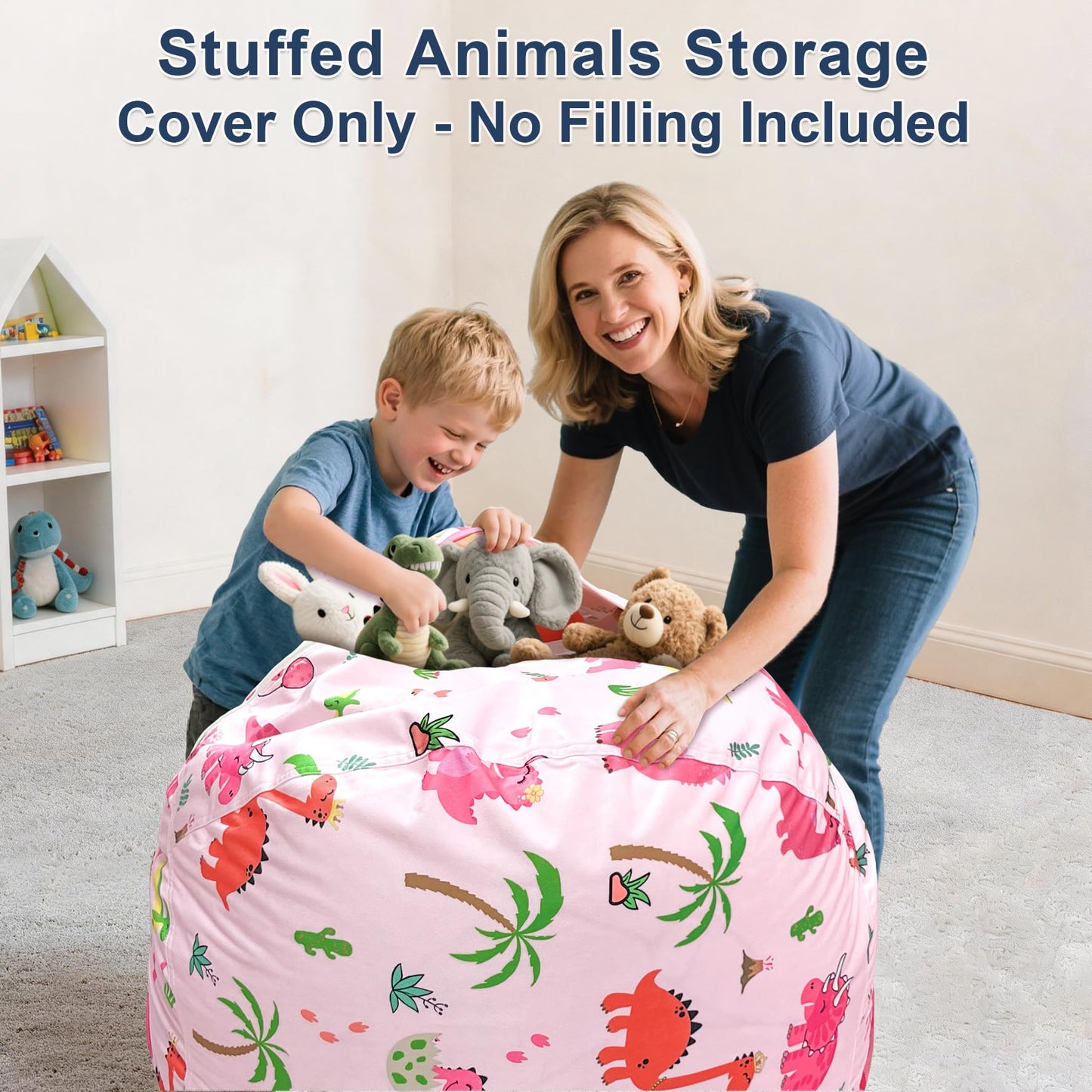 Lukeight Stuffed Animals Storage Bean Bag Chair Cover for Kids, Cozy Velvet Plush Toy Organizer Seat, Cover Only, No Filling Included, Long YKK Zipper, Side Pocket, X-Large 30 x 18 in
