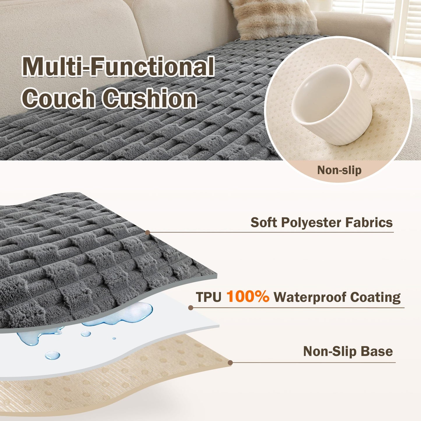 MEETSKY 100% Waterproof Couch Cover for Dogs, Non-Slip Sofa Cover for 3 Cushion Couch Sofa L Shaped, Pet Couch Covers for Sofa，Soft Dog Bed Cover Couch Cushion Covers, Dark Grey, 35"x 83"