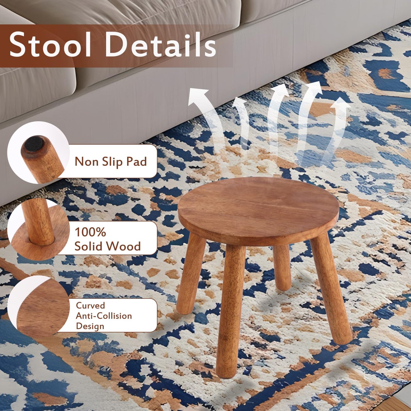 zaowofires Round Solid Wooden Step Stool, Garden Stool,9.3''H,Plant Stool,Wood Legs Detachable for Plant Stand, Kitchen, Bathroom,Bedroom,Livingroom (Walnut, 9.3inch)