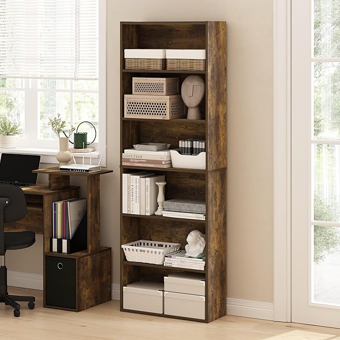 Furinno Jaya Simply Home Free Standing 6-Tier Open Storage Bookcase, Amber Pine