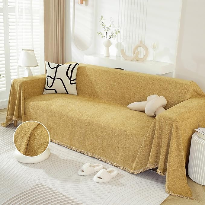 DREAMINGO Modern Minimalism Couch Cover Pets Loveseat Protector Mustard Yellow