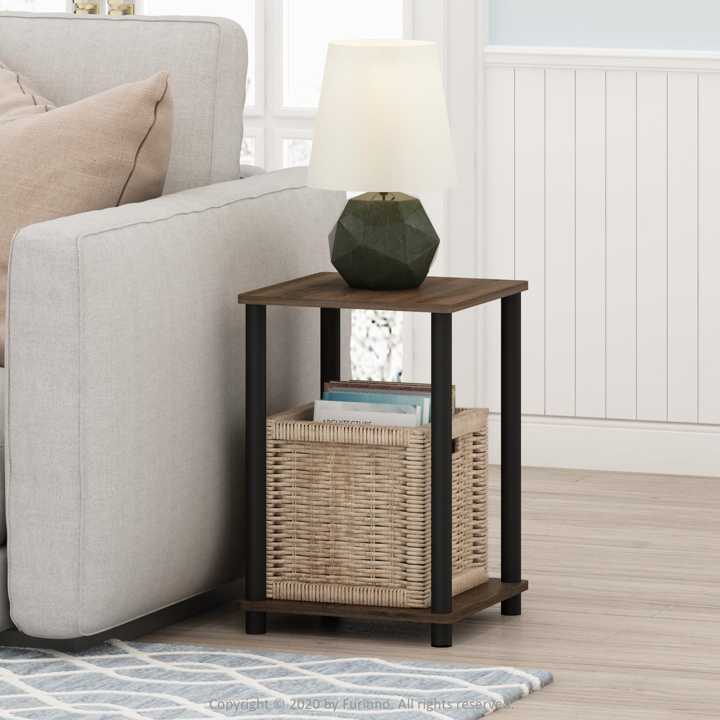 FURINNO Turn-N-Tube Haydn 2-Pack End Table, Walnut/Brown