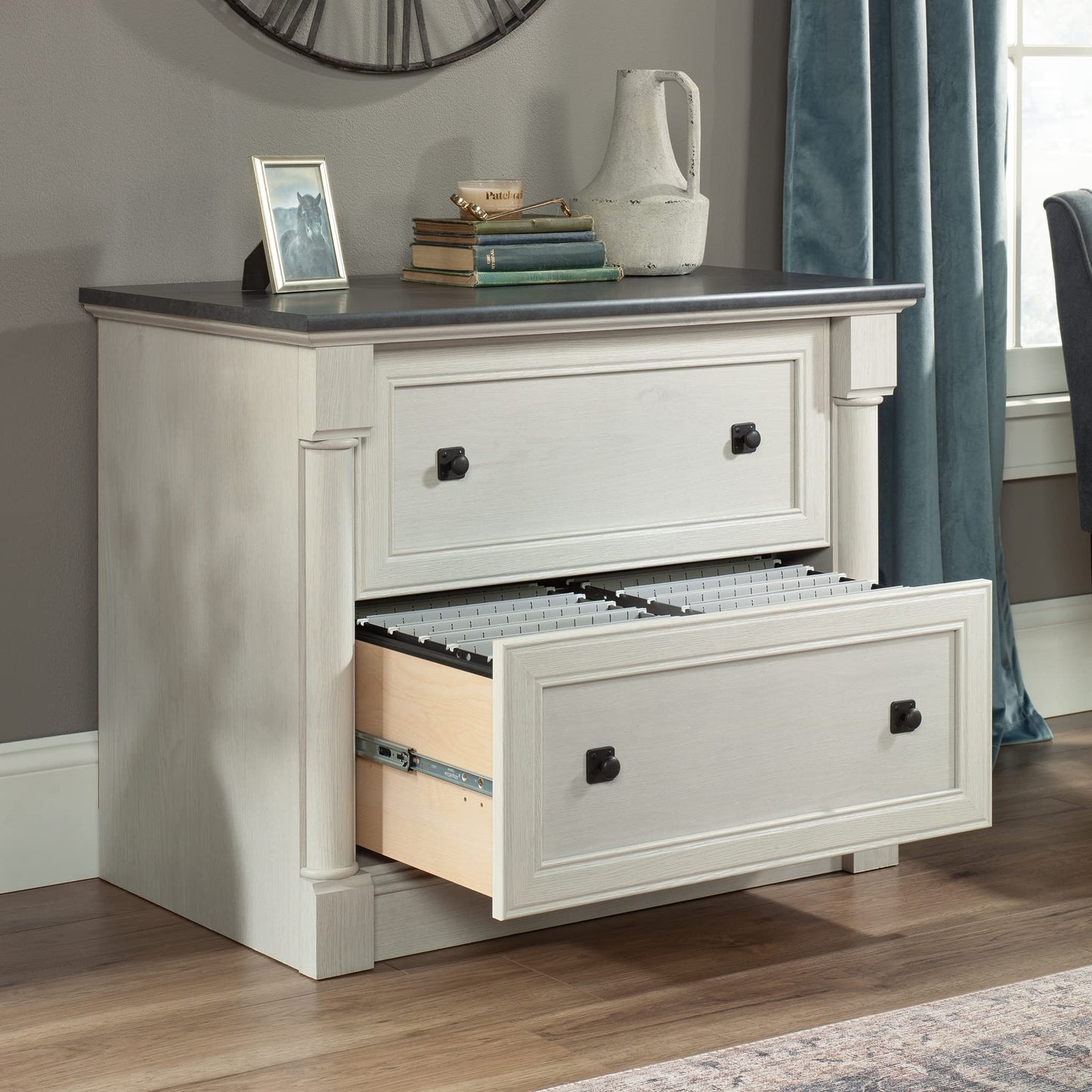 Sauder Palladia 2 Drawer File Cabinet, Lateral Filing Cabinets for Home Office, Hanging File Folders Organizer, Interlocking Drawers, in Glacier Oak Finish