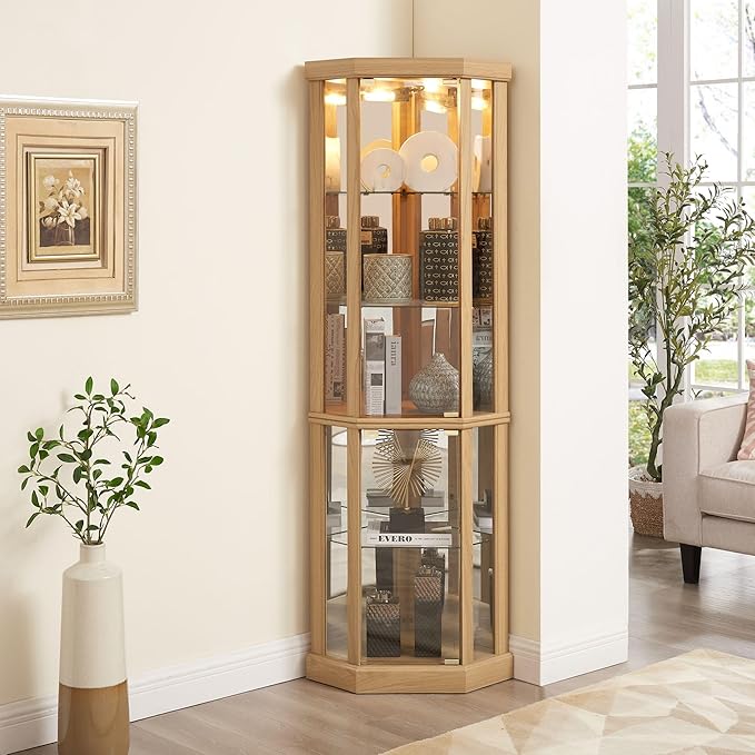 Corner Curio Cabinet, Light Bulb Inclued, Wine Bar China Cabinet