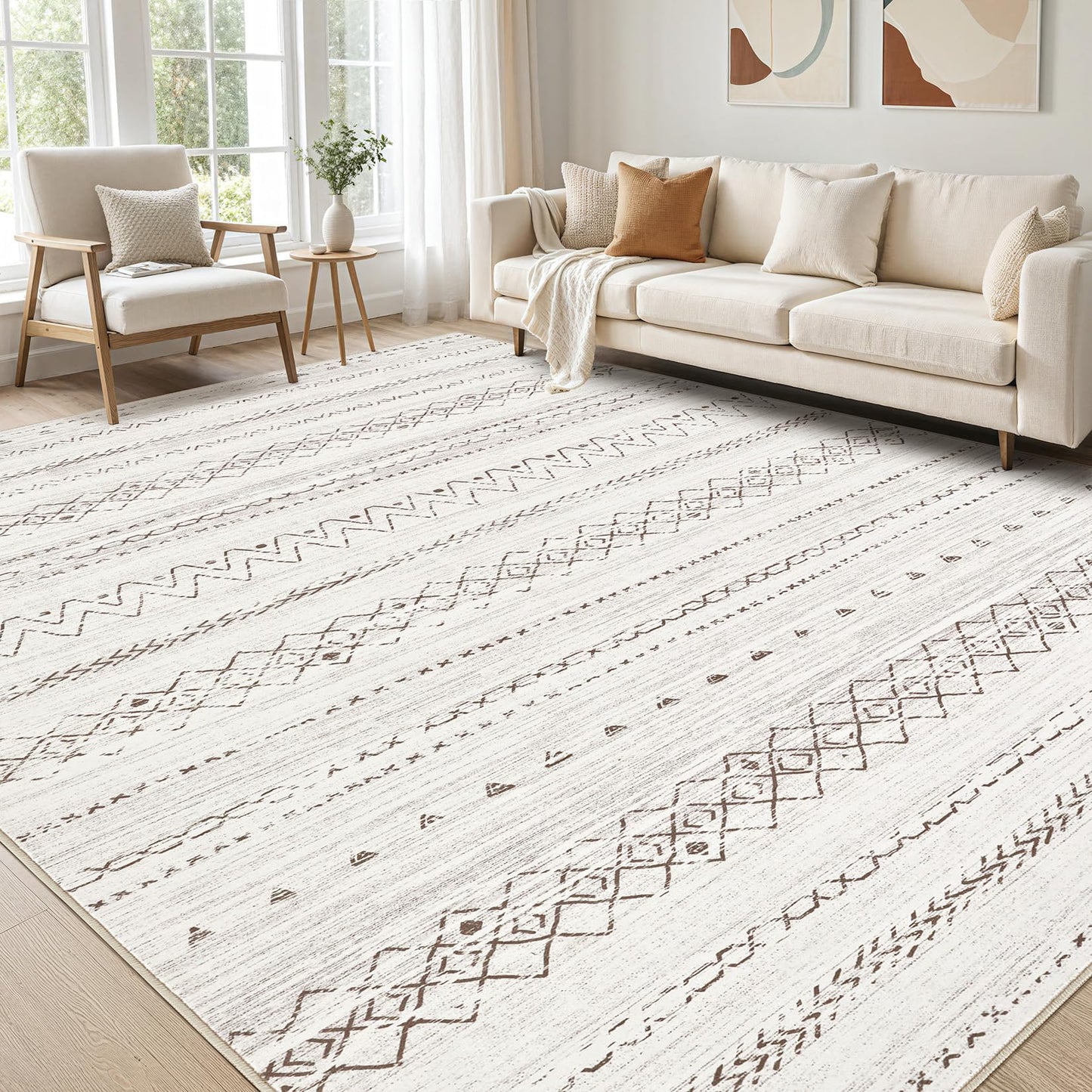 cotiled 5x7 Area Rugs Living Room Rug: Washable Boho Rugs with Non Slip Backing Large Soft Indoor Stain Resistant Carpet for Bedroom Farmhouse Dining Room Lightweight Home Decor Brown