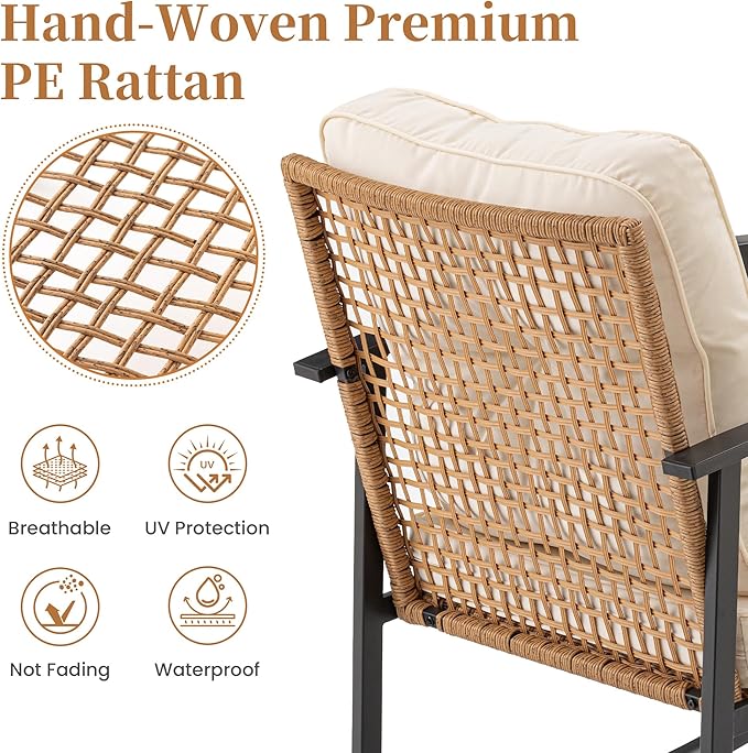 COSIEST 3-Piece Outdoor Rocking Chairs Bistro Set, Rattan Patio Furniture