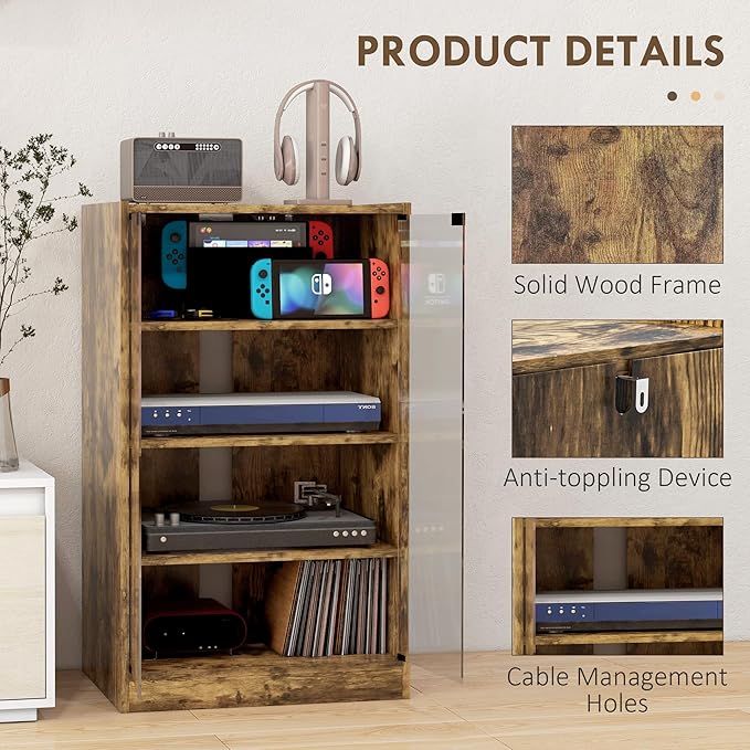 HOMCOM Media Cabinet, 4-Tier Stereo Cabinet