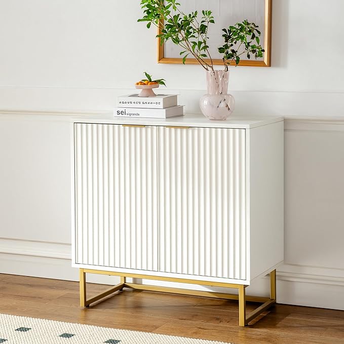 EYYTHUNG Fluted Cabinet with Storage Set of 2, Sideboard Buffet Cabinet with