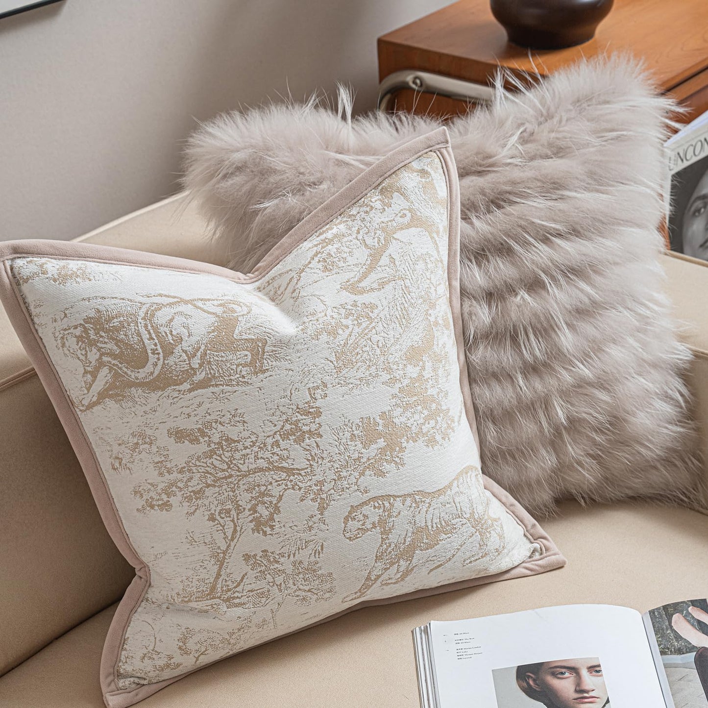 Croker Horse New 20x20'' inches Throw Pillow Cushion Covers - Jungle Pattern with Edge Strip Chenille Jacquard Embroidery Luxury Modern Style Couch Sofa Bed Pillow Cover for Living Room Bedroom