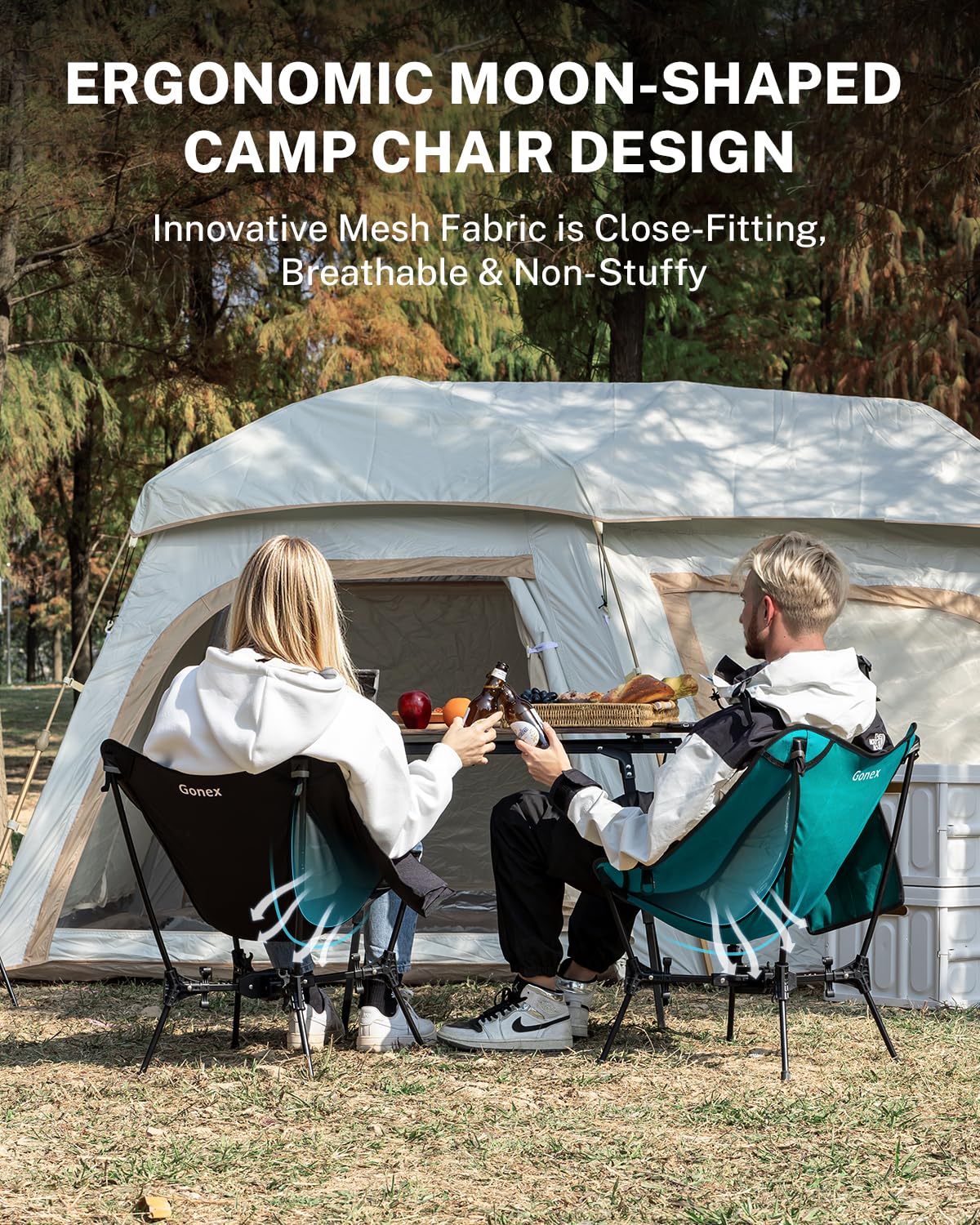 Gonex Portable Camping Chair, The 5th Gen Ultralight Compact Backpacking Foldable Lightweight Folding Chair for Outdoor Camp Hiking Beach Picnic Concert, Supports 330lbs (Lake Green, 2 PCS)