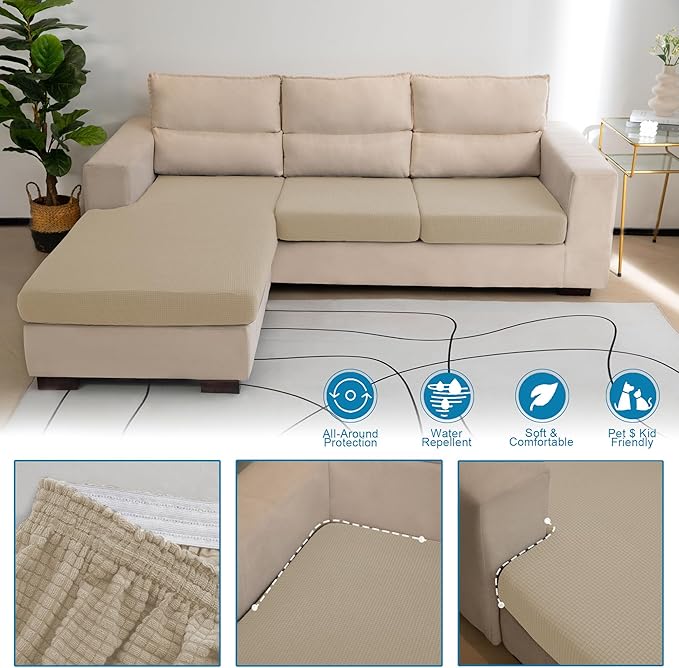 Water Repellent L Shaped Couch Covers 4 Pieces Sofa Seat Cushion Slipcovers