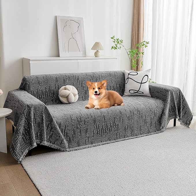 MYSKY HOME Couch Covers for Sofa, Dog Couch Cover Protector, Dark Grey Lines
