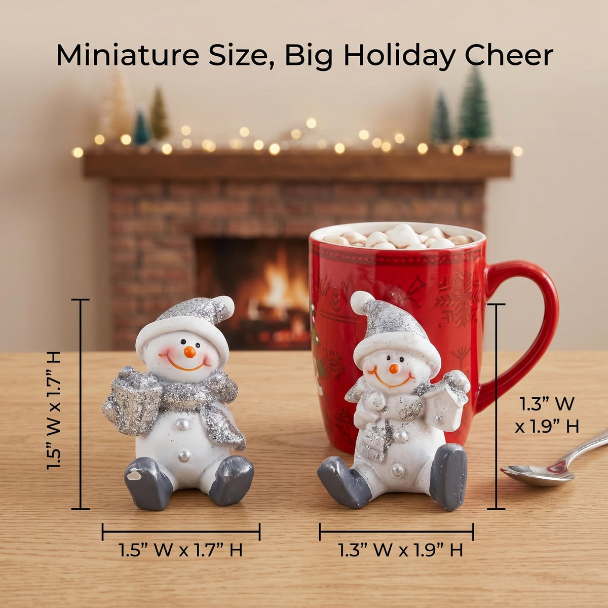 Brizoria Snowman Decor Christmas Decorations Indoor Sitting Resin Figurines Set of 2 Silver Glitter Finish with Gift Box and Lantern Winter Tabletop Mantel Shelf Holiday Display