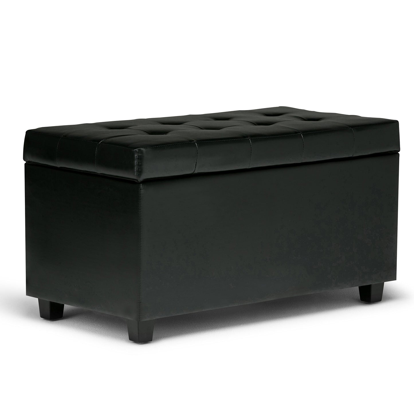 SIMPLIHOME Cosmopolitan Storage Ottoman - 34 inch Wide Upholstered Vegan Leather Rectangle Storage Ottoman Bench in Midnight Black, Transitional Tufted Ottoman for Living Room with Lift-Up Lid