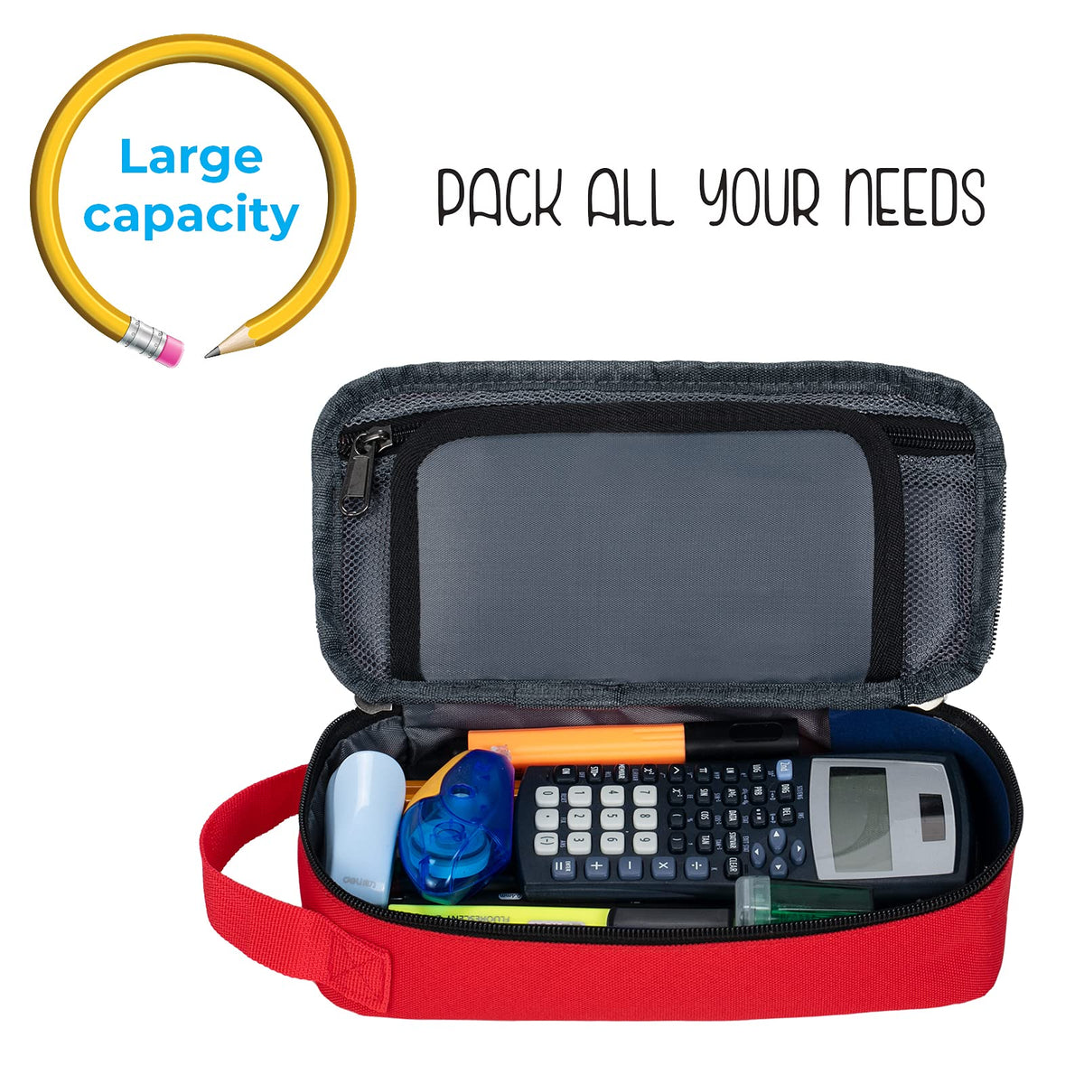 ECHSRT Large Pencil Case, Aesthetic Pen Pouch with Big Capacity, Minimalist Portable Stationery Bag with Handle for Office Organizer Red Pencil Cases