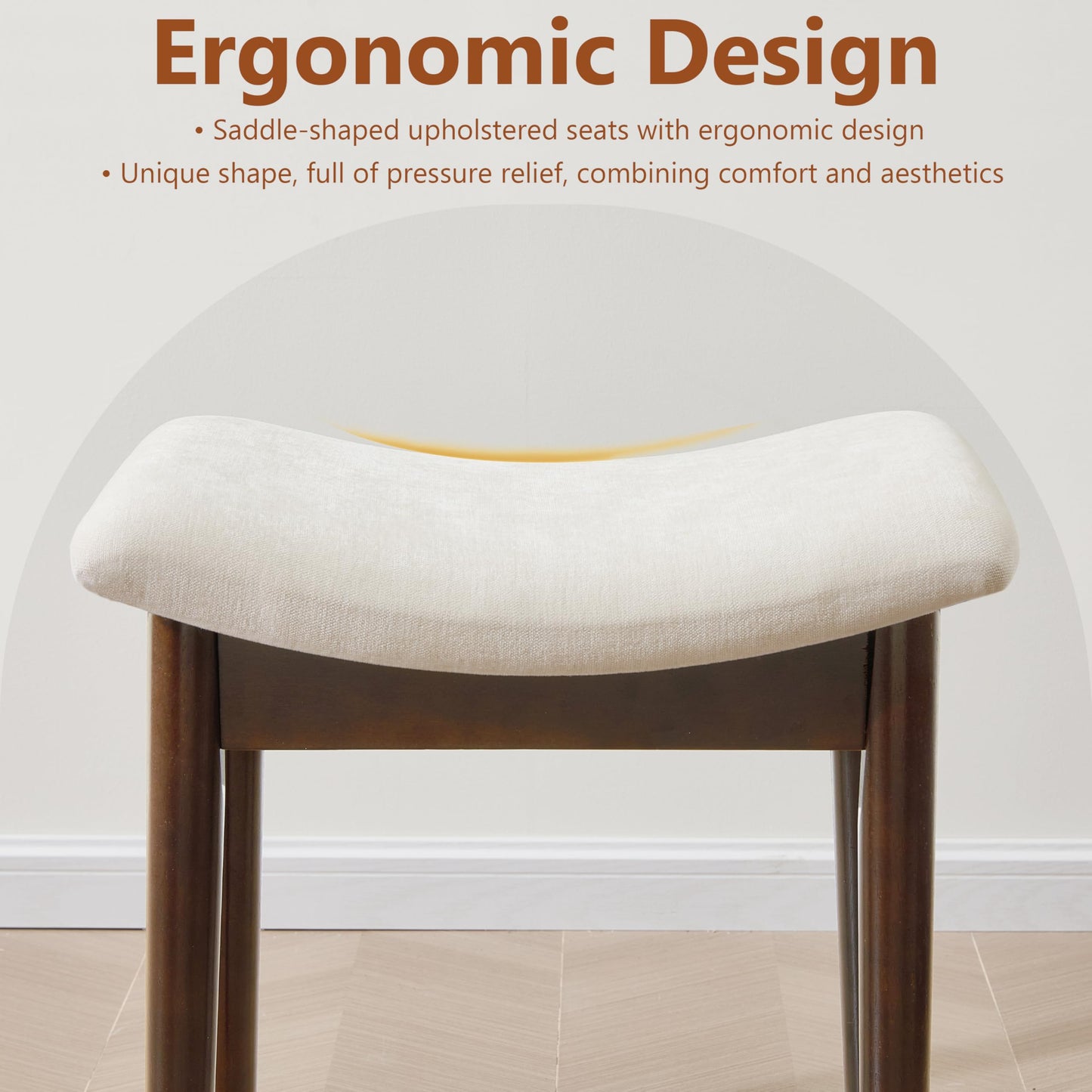 Royal Windsor Vanity Stool with Saddle Cushion, 18 Inch Makeup Vanity Chair for Living Room, Modern Foot Stool Ottoman Piano Bench,Small Upholstered Bench for Bedroom, White