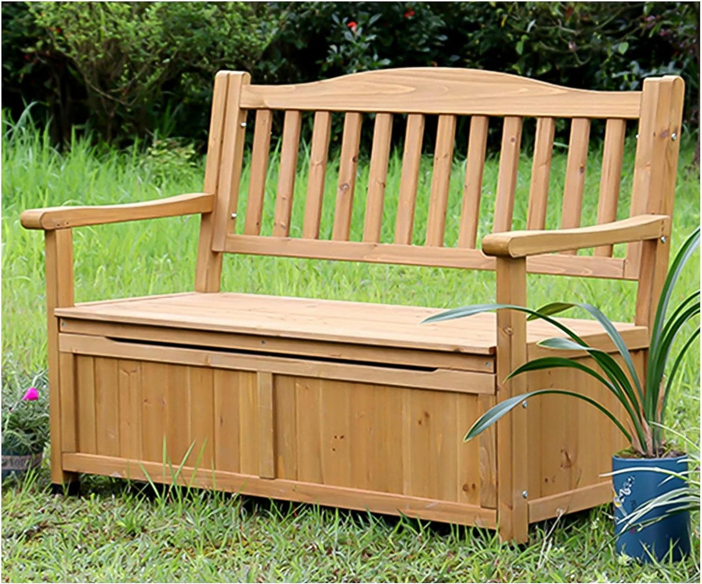 CZHIXG Outdoor Garden Chair with Storage Cabinet, Waterproof Surface, Mutifunctional Wooden Outdoor Chair, Potting Stand with High Feet for Backyard, Patio, Lawn (Size : A) (B)