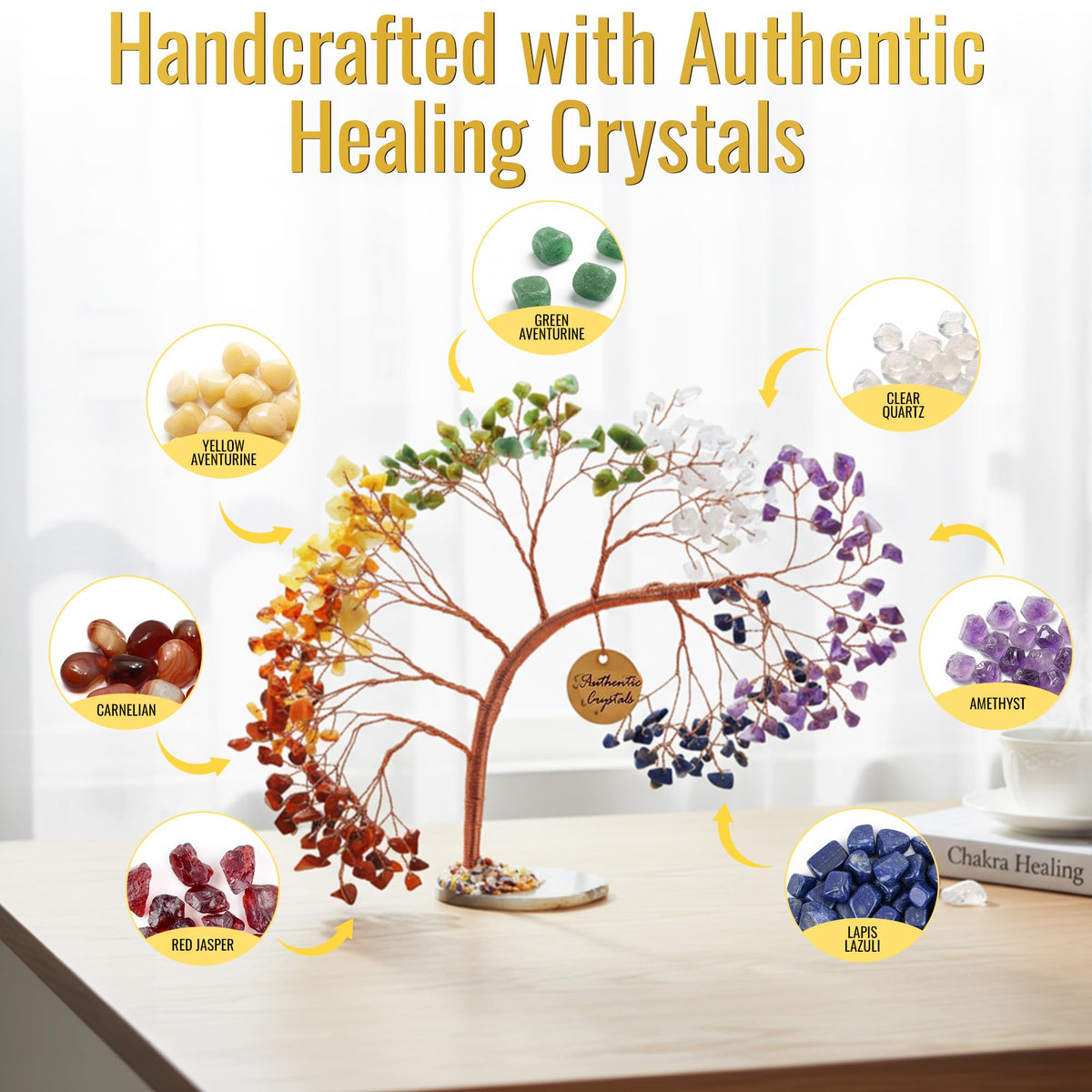 ANAYA AGATE 7 Chakra Crystal Tree of Life – Handmade Healing Crystals and Stones, 300+ Gemstone Bonsai Tree, Feng Shui Money Tree for Positive Energy, Good Luck, Birthday Gifts for Women, Mom, Sister