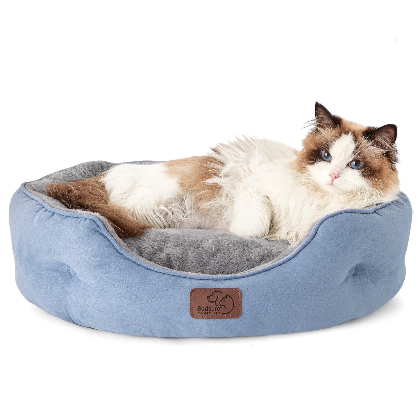 Bedsure Dog Beds for Small Dogs - Round Cat Beds for Indoor Cats, Washable Pet Bed for Puppy and Kitten with Slip-Resistant Bottom, 20 Inches, Frost Blue