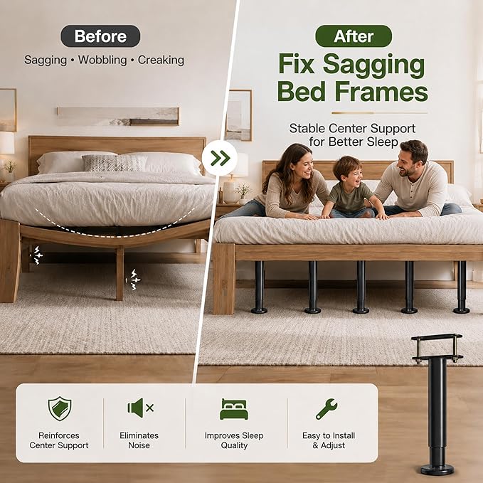 4Pcs Bed Frame Support Leg, Adjustable Height 5"-8.6", Extra Sturdy Steel Bed