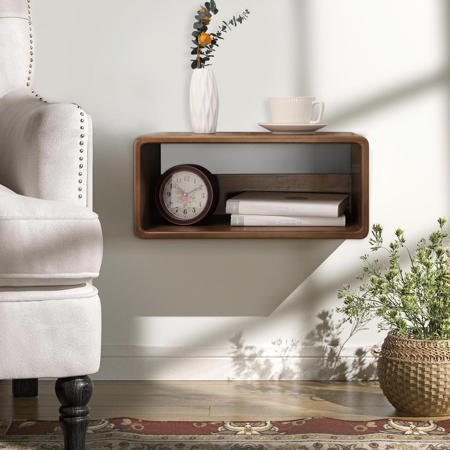 WDSHIYI Floating Nightstand, Wall Mounted Bedside Shelf, Handmade Bedroom Furniture,Pine Wood Floating Bedside Table, Minimalist and Unique Style 18”x 10”x 7.5” Brown