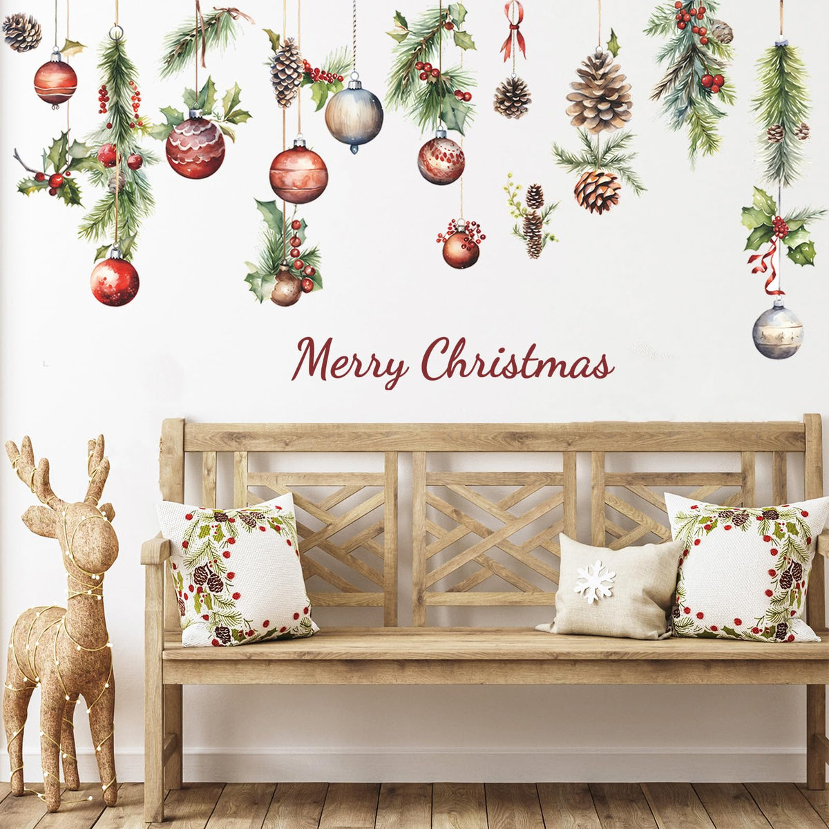 Christmas Wall Decals for Bedroom,Hanging Pine Cone Christmas Wall Stickers for Living Room Window Decor,Removable Art Mural for Kids Baby Gift Nursery Door Decor Supplies