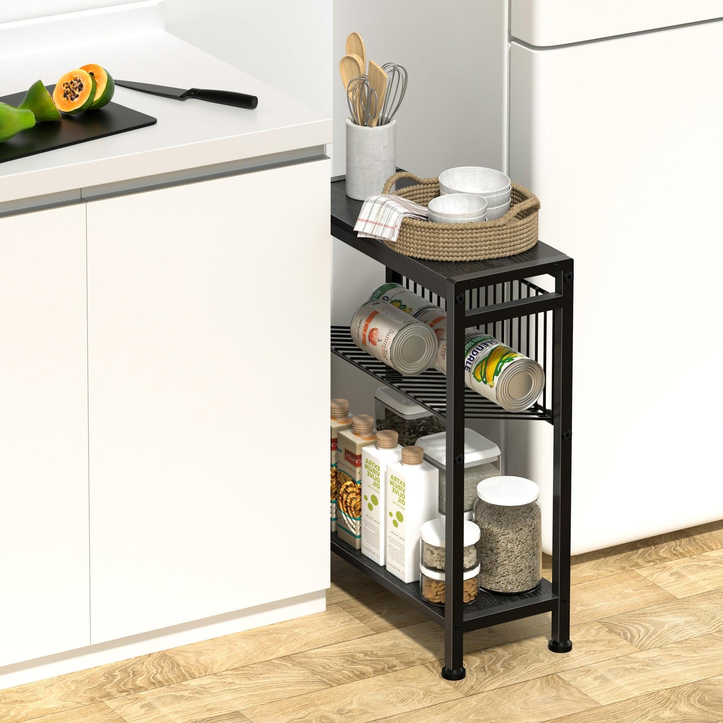Lifenite Side Table for Small Spaces, Narrow End Table with Adjustable V-Shaped Magazine Rack, 7.1"D x 17"W x 21.7"H, Black