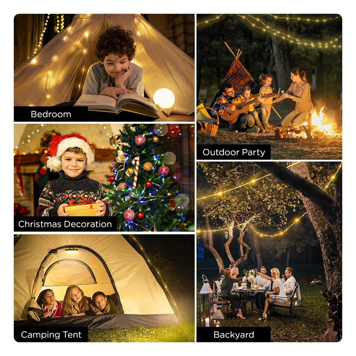 OGERY 2-Pack Camping String Lights, 32.8FT Rechargeable Christmas String Lights Outdoor/Indoor, 8 Modes 4-in-1 Quick Storage Fairy Lights Portable Lamp for Xmas Tree Decor Party Camping Essentials