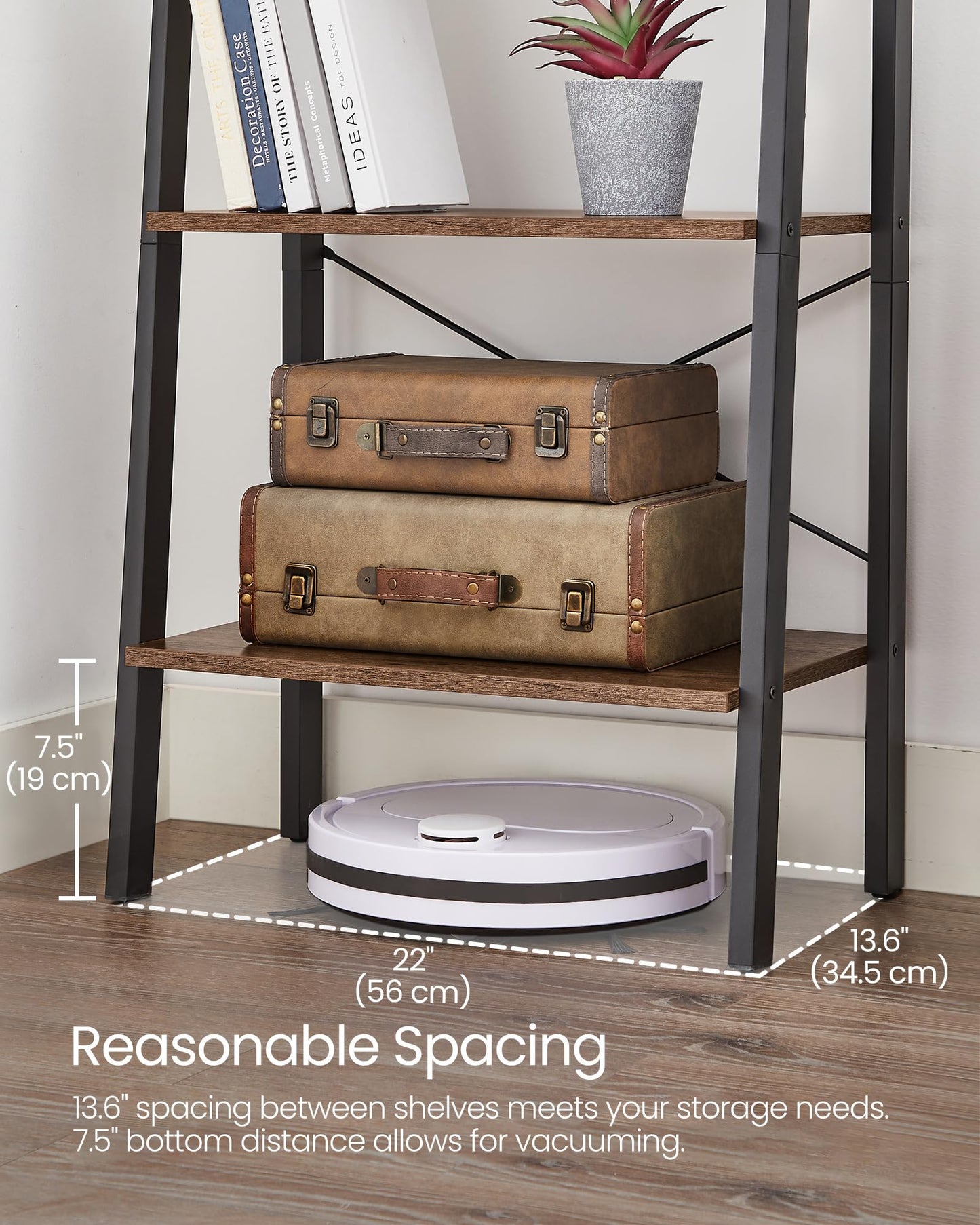 VASAGLE BARNET Collection - Ladder Shelf, Bookshelf, Storage Rack, Modern Bookcase for Living Room Home Office Kitchen, Steel Frame, 4-Tier, 22-Inch Wide, Hazelnut Brown and Ink Black ULLS044B03