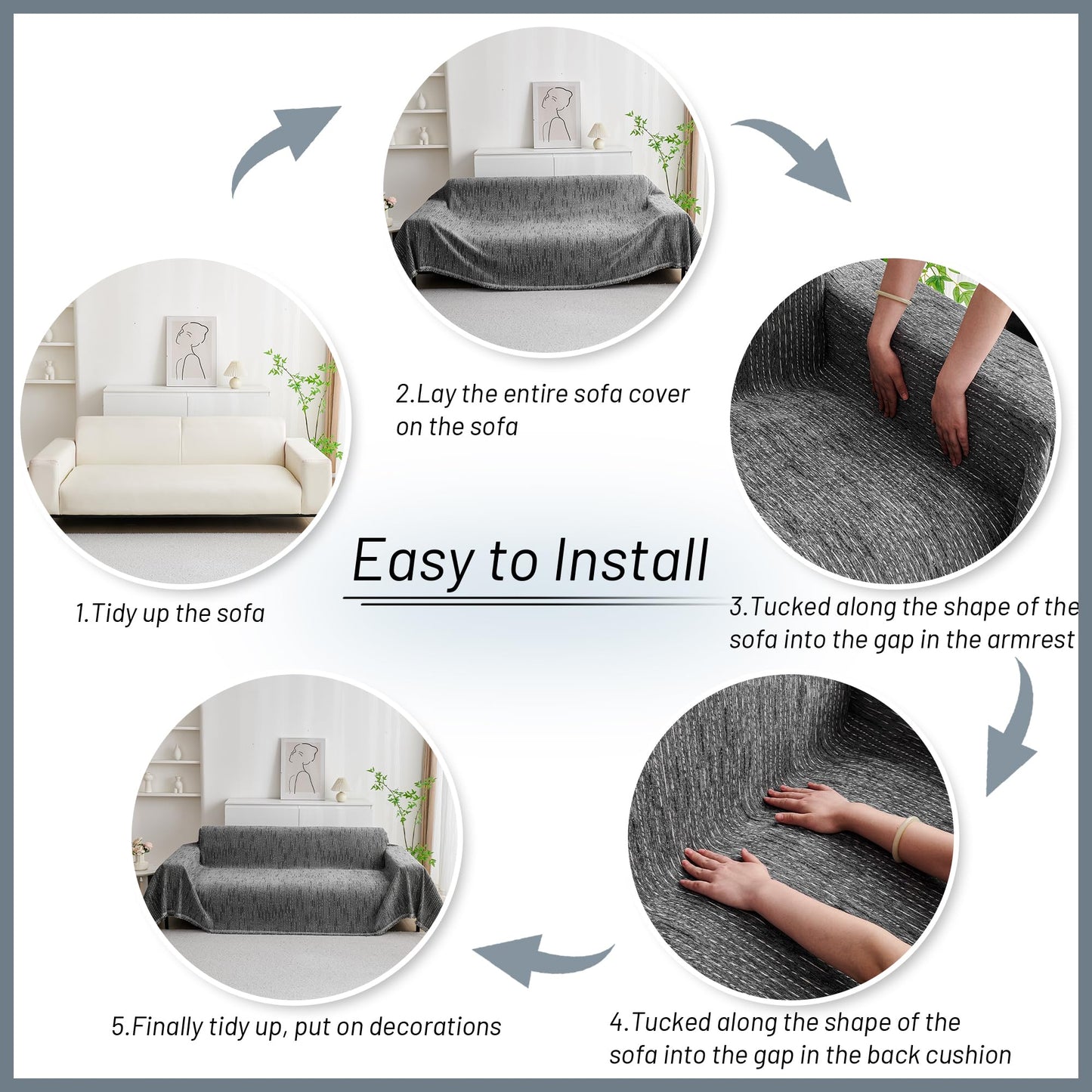 MYSKY HOME Couch Covers for Sofa, Dog Couch Cover Protector, Dark Grey Lines Sofa Covers for Sectional L Shape, Pets Couch Throw Cover Washable Durable Large Couch Cover for Dogs, Cats, 91"X118"