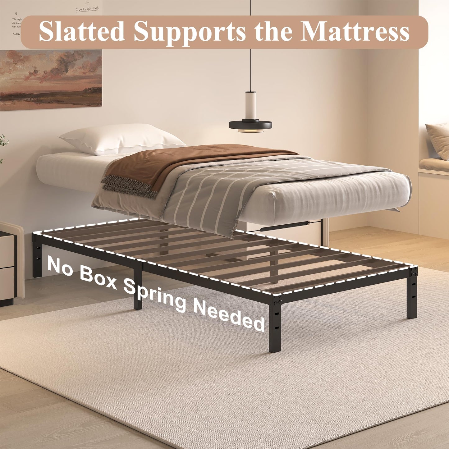HOBINCHE 10 Inch Twin Size Bed Frame - No Box Spring Needed Heavy Duty Metal Platform Mattress Foundation with Steel Slats, Non-Slip Noise Free Easy Assembly Black Bedframes
