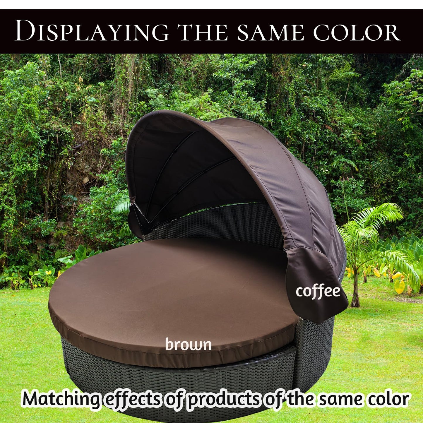 TQ369SM 66" Round Daybed Canopy Replacement Fabric Patio Rattan Wicker Sunbed Top Canopies Cloth Easy Installation（No Frame (Coffee, 66canopy)