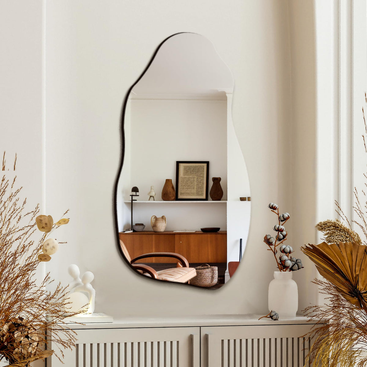TRAHOME 32'' x 18'' Irregular Asymmetrical Wall Mirror for Living Room Bathroom Entryway, Modern Decorative Mirror Hanging