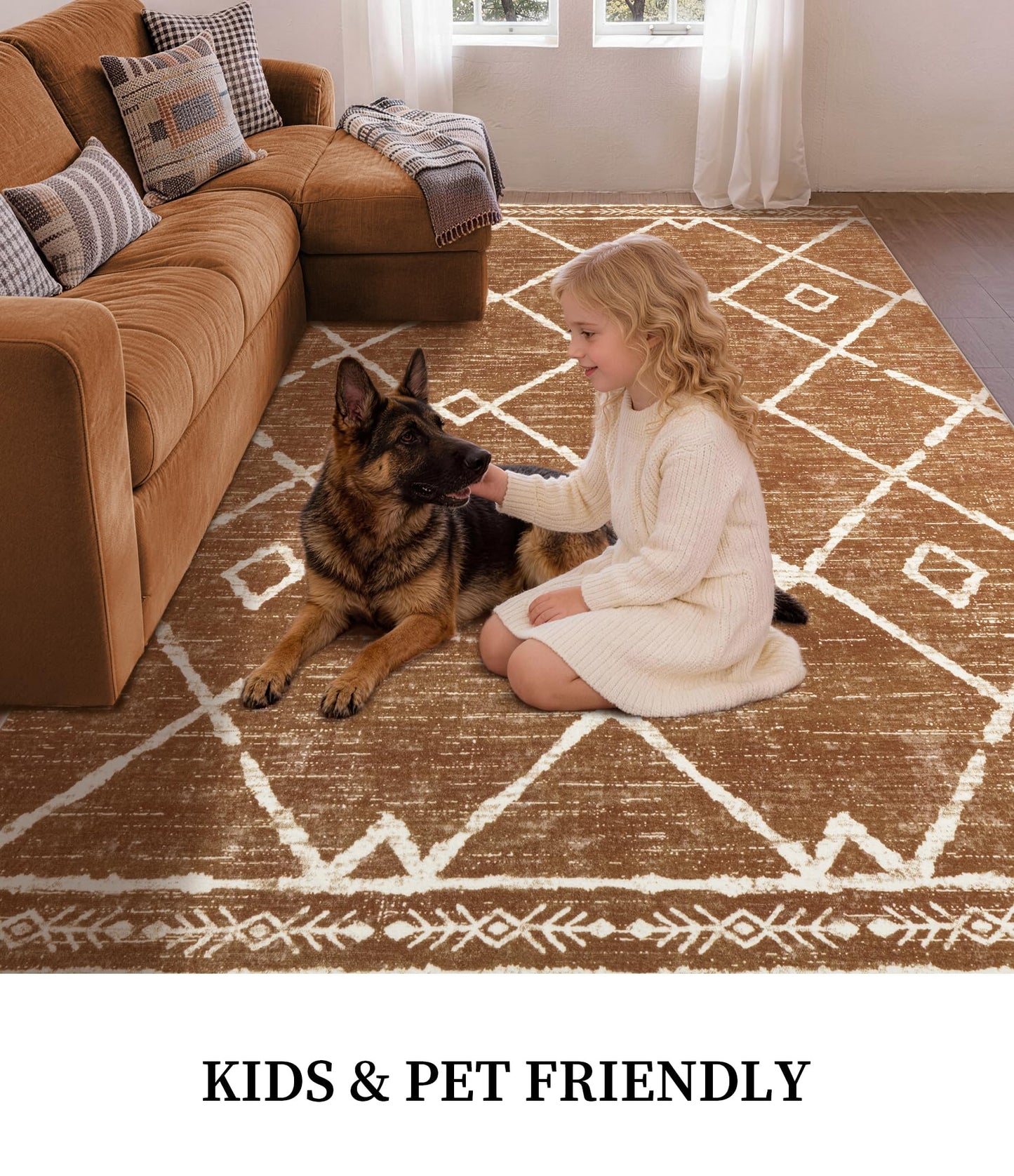 YIHOUSE Western Rugs for Living Room, 6x9 Moroccan Area Rug, Aztec Burnt Orange Large Rug, Southwestern Soft Low-Pile Washable Rugs for Bedroom, Dining Room