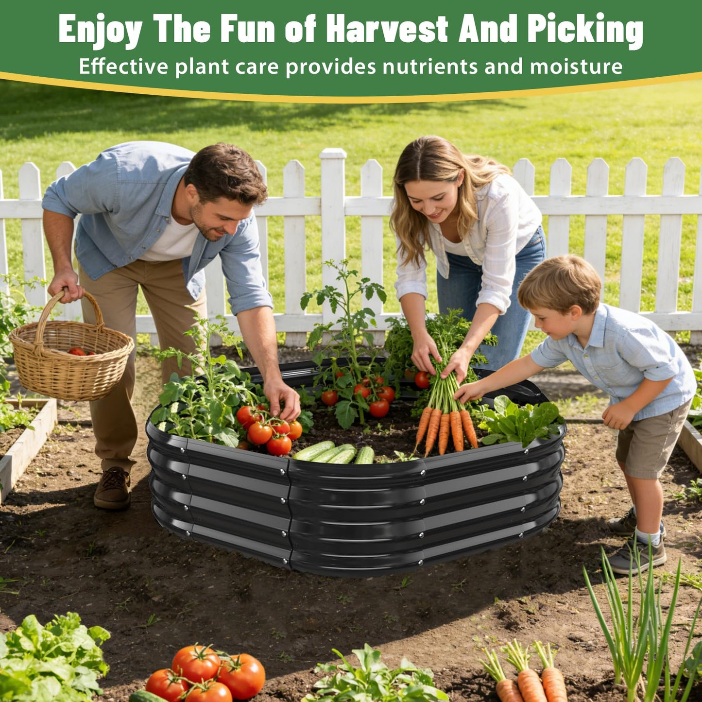 VAMFUTRE Hexagon Raised Garden Bed, 48 Inch Diagonal & 12 Inch Tall, Galvanized Steel Planter Box with Wave-Shaped Metal Panels for Outdoor Flower,Tree,Herb & Vegetable Garden (Black, 4FT X 1FT)