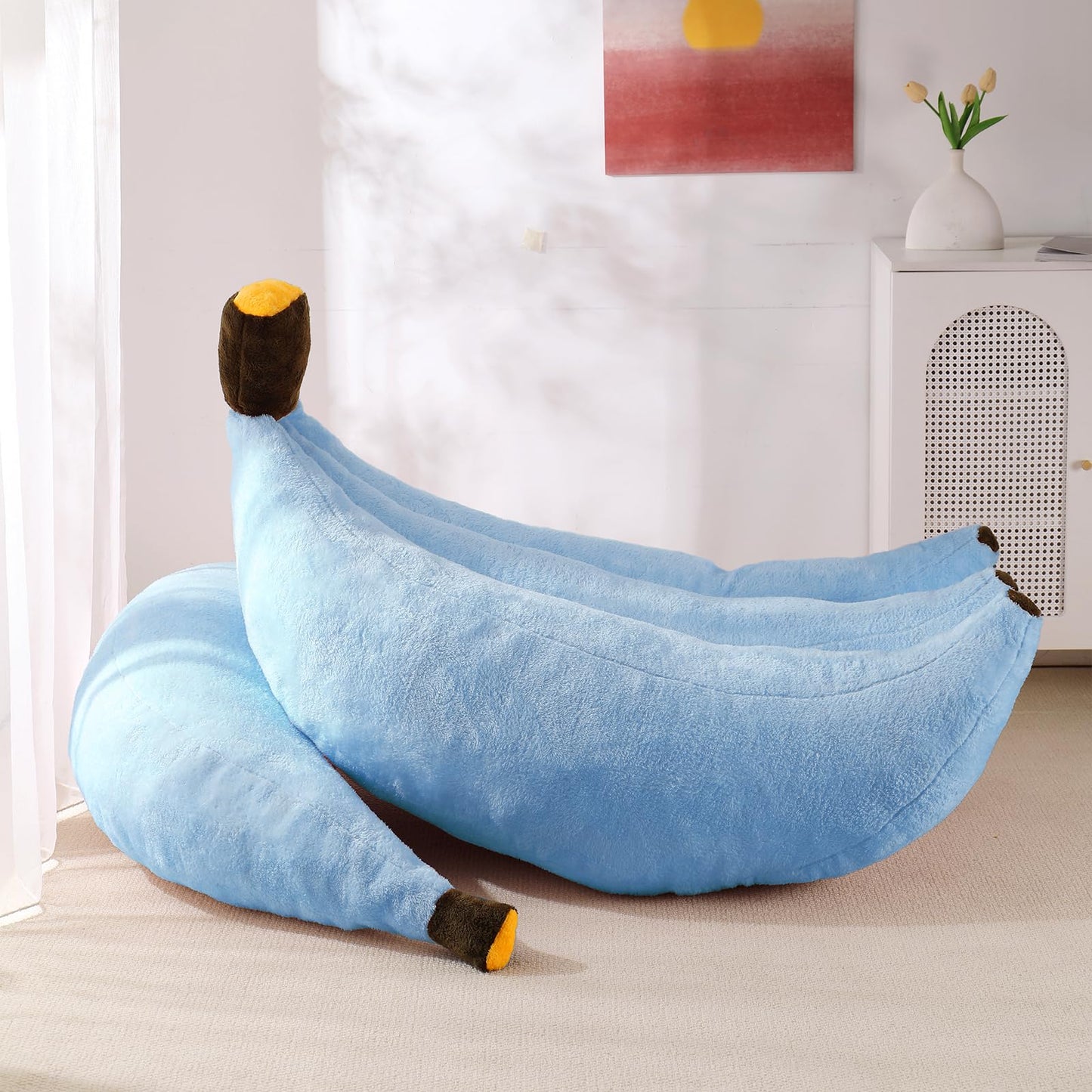 IEVENW Banana Bean Bag Chair with Ottoman, Floor Sofa Bed with Footrest, Comfy Convertible Lounger for Adults, Plush Couch for Bedroom, Living Room or Dorm, L-SkyBlue