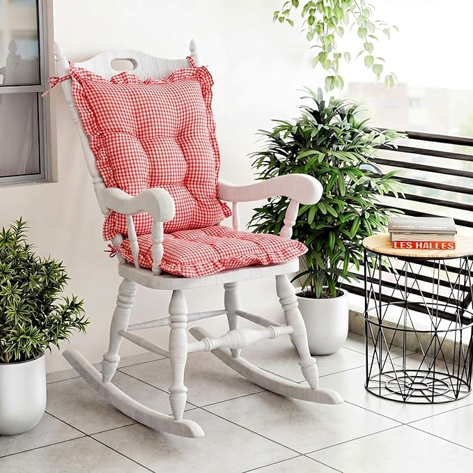 Lewtemi 2 Set Red Gingham Rocking Chair Cushion Village Ruffled Rocking Chair