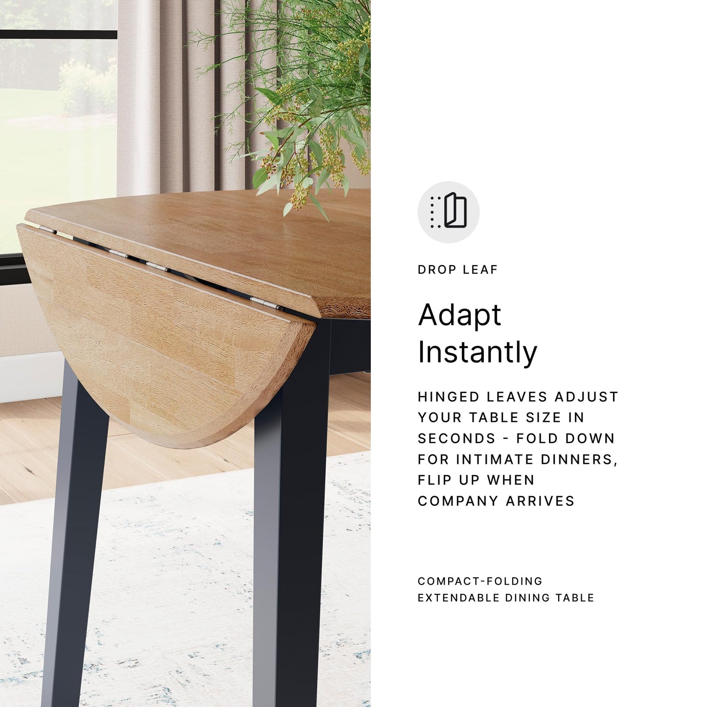 Signature Design by Ashley Gesthaven Modern Dining Drop Leaf Table with 4 Legs, Light Brown & Blue