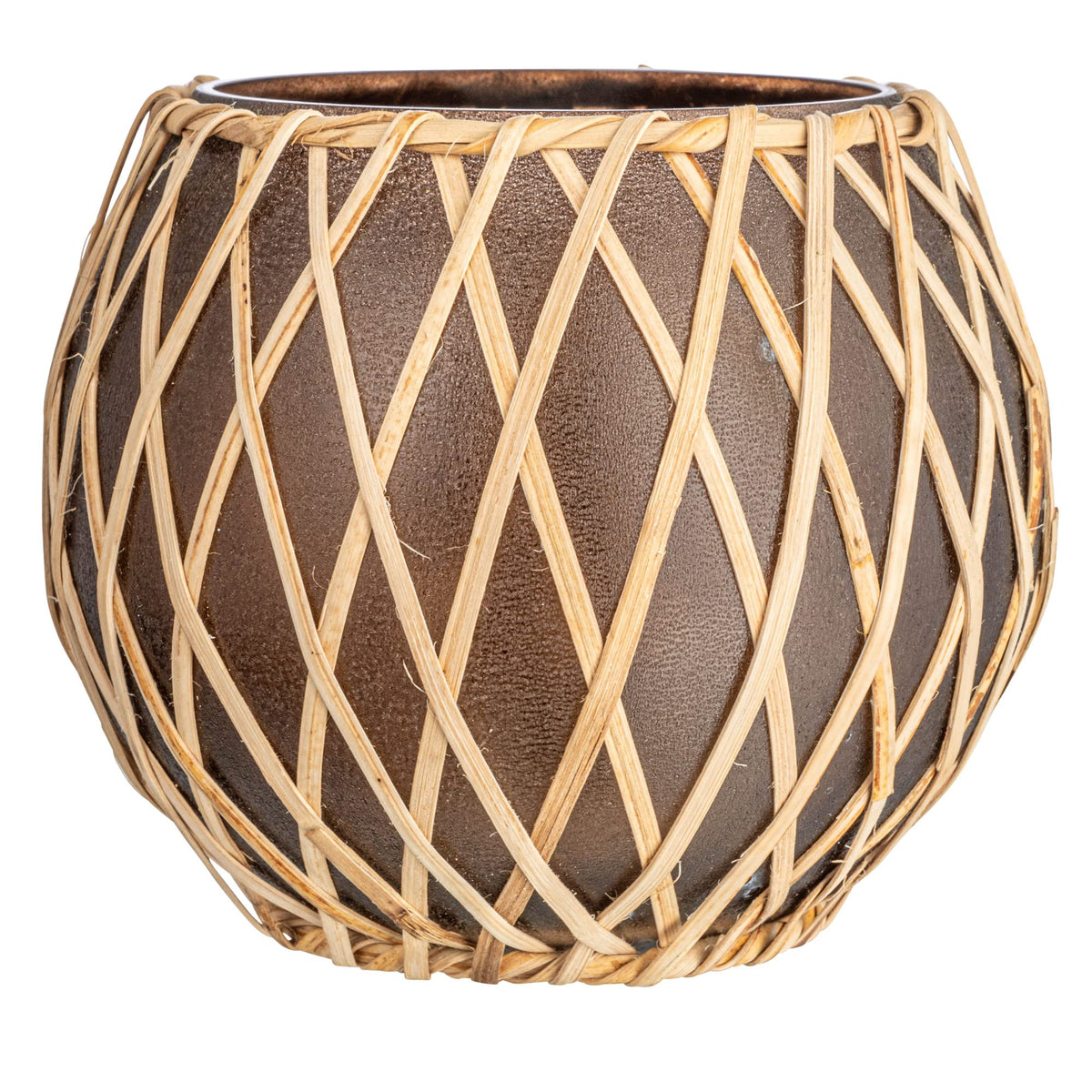 Creative Co-Op Glass Votive Holder with Woven Rattan Sleeve, Brown and Natural