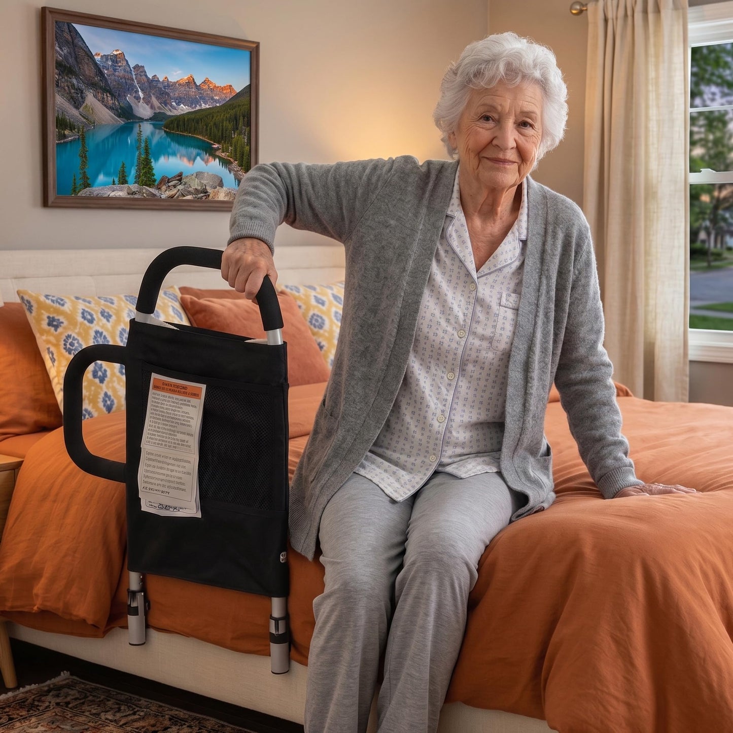 ESMEJOR Bed Rails for Elderly Adults, Bed Assist Rail with Dual Padded Handles & Storage Pocket, 300 lbs Capacity, Fits Twin Queen King Beds, Tool-Free Assembly, Black