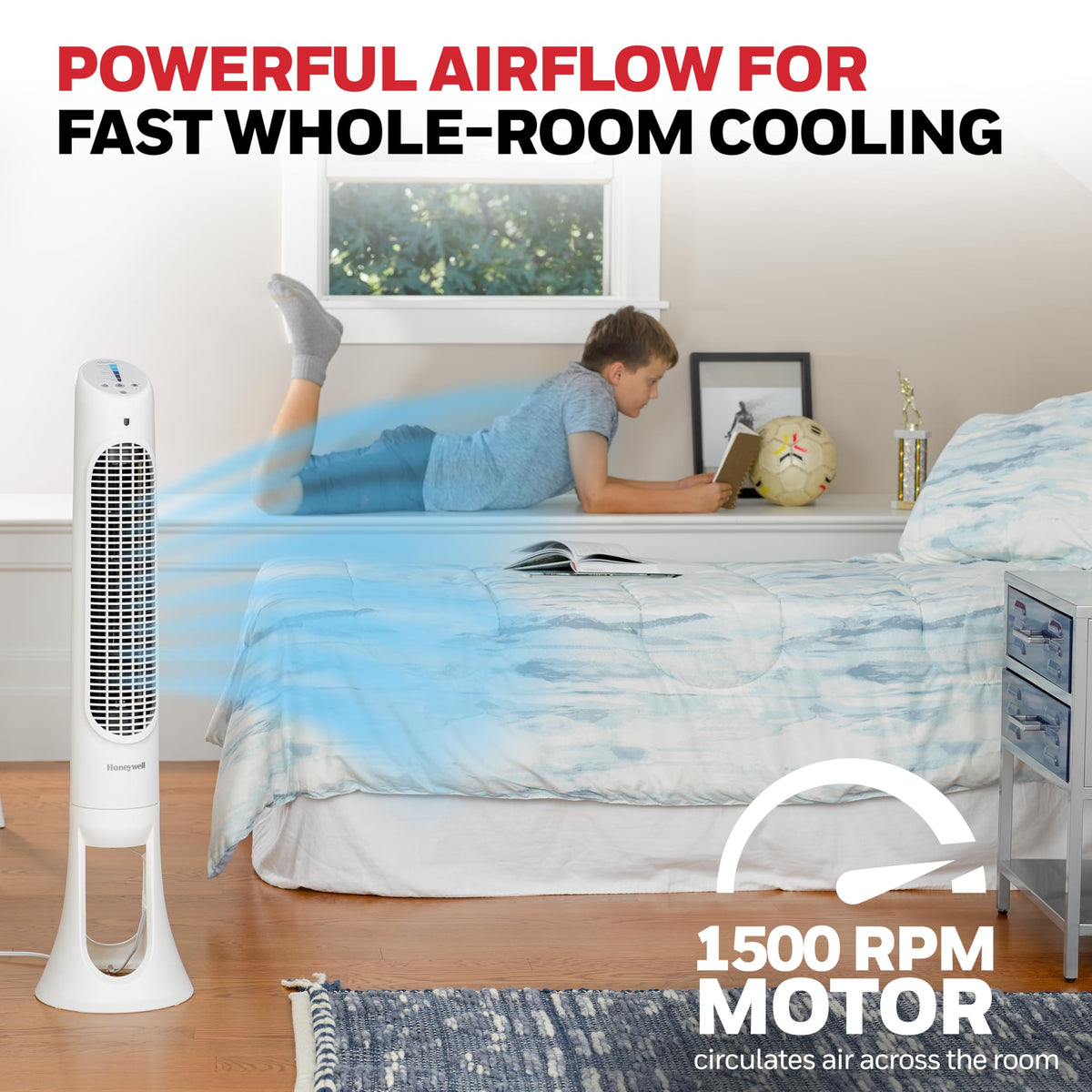 Honeywell QuietSet Whole Room Oscillating Tower Fan with Remote, White, HYF260