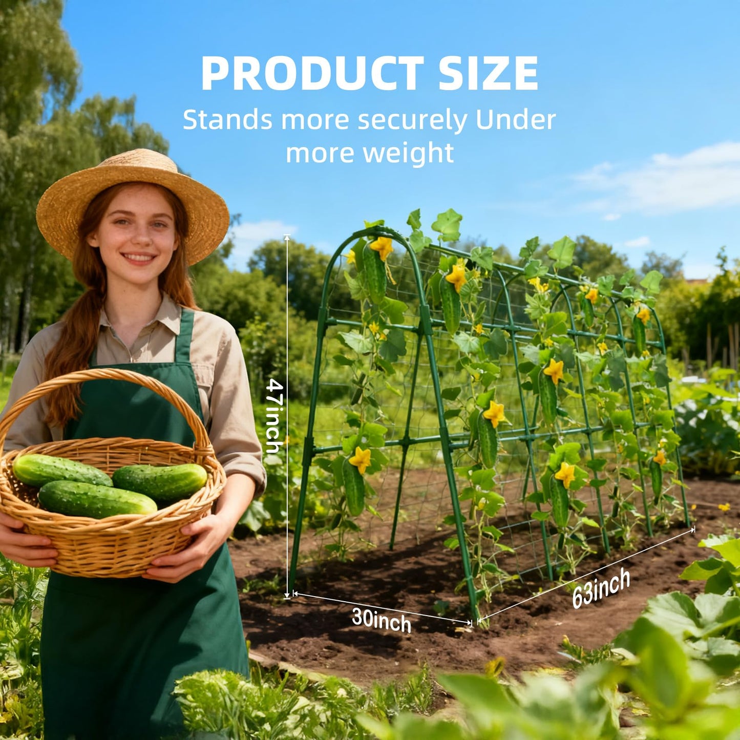 Laodier Cucumber Trellis for Raised Bed, U-Shape Garden Arch Metal Support for Climbing Plants, Metal Arch Plant Support Vegetables Trellis, Plant Support for Vine (Green, 31.5 * 30 * 47inch(L*W*H))