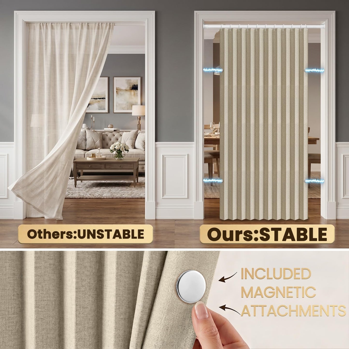 AJAZZ 100% Blackout Folding Door Accordion Door Closet Doors Curtain Invisible Applicable Bedroom Room Living Room Doorway （Cream Yellow 72" W x 78" L 1 Panel