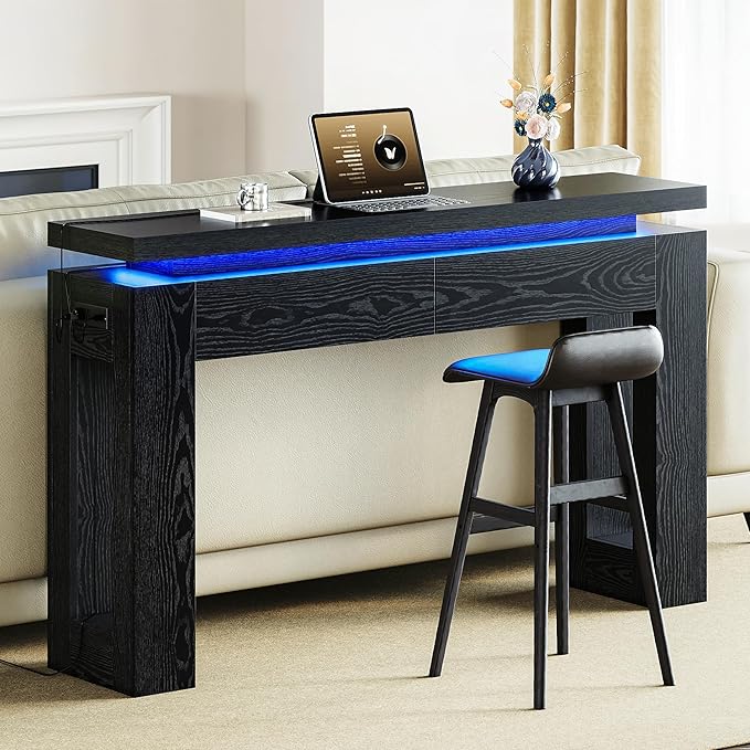LIKIMIO Console Table with Drawers, Modern Entryway Table with LED Lights and