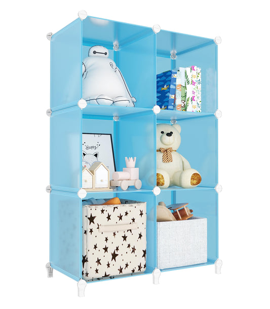 Portable Closet 6 Cube Closet Organizer and Storage Shelf Bookcase with Metal Hammer, Organizer Cabinet for Kids, Bedroom, Bathroom