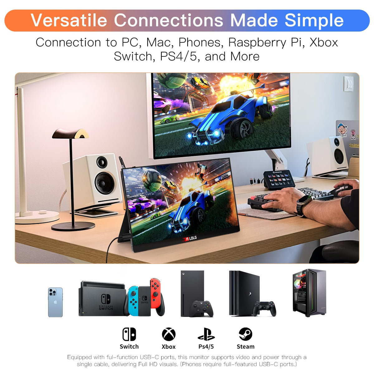 13.5''Portable Monitor for latop ,2K FHD 60HZ Laptop Monitor Screen,USB-C and HDMI Inputs, Ultra-Slim IPS Panel with HDR and Premium Smart Cover & Speakers for Laptop,PC,Phone,PS4/5,Switch,Mac,Xbox