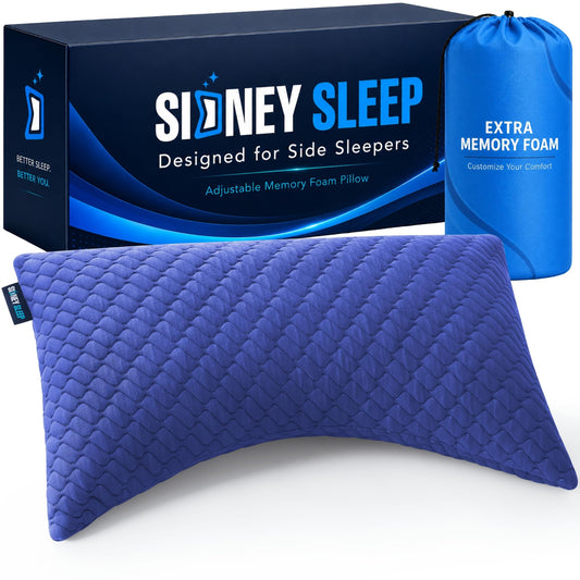 Sidney Sleep Adjustable Curved Pillows for Neck and Shoulder Support with Extra Shredded Fill - Cervical Contour Pillow for Side and Back Sleepers - Queen Size 19" x 29" - CertiPUR-US Certified (Blue)