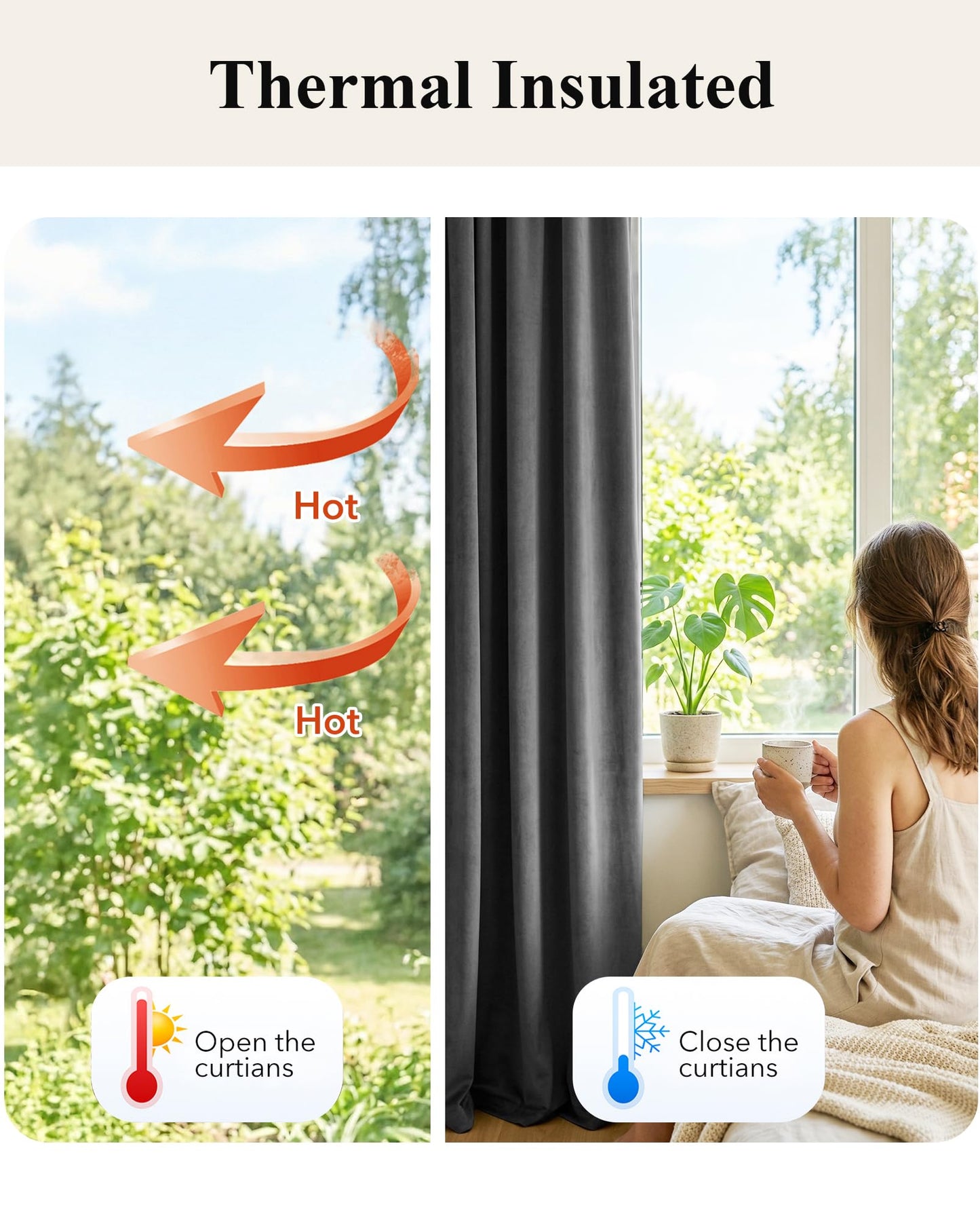 StangH Extra Long Velvet Curtain Panels - Super Soft Velvet Textured Blackout Drapes for Bedroom Thermal Insulated Window Privacy Blinds for Villa/Living Room, Grey, 52 x 108 Inch, 2 Panels